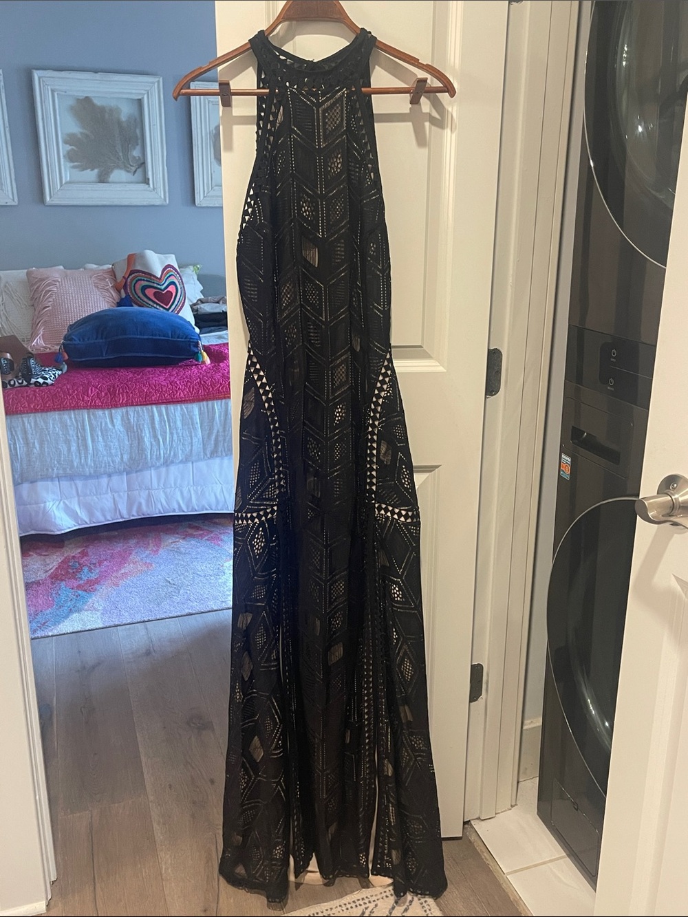 Black Crochet Halter Maxi Dress